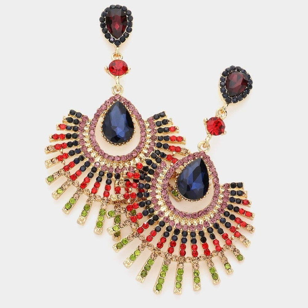 nOir Jewelry Multicolor Fan Earrings with Navy Teardrops